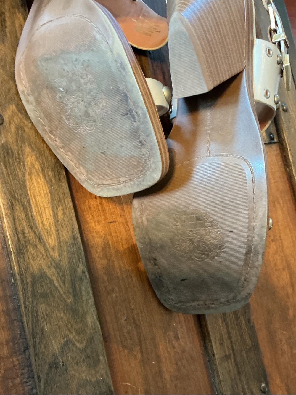 Vince Camuto Cream Studded Leather Block Heel Sandals - Picture 5 of 6